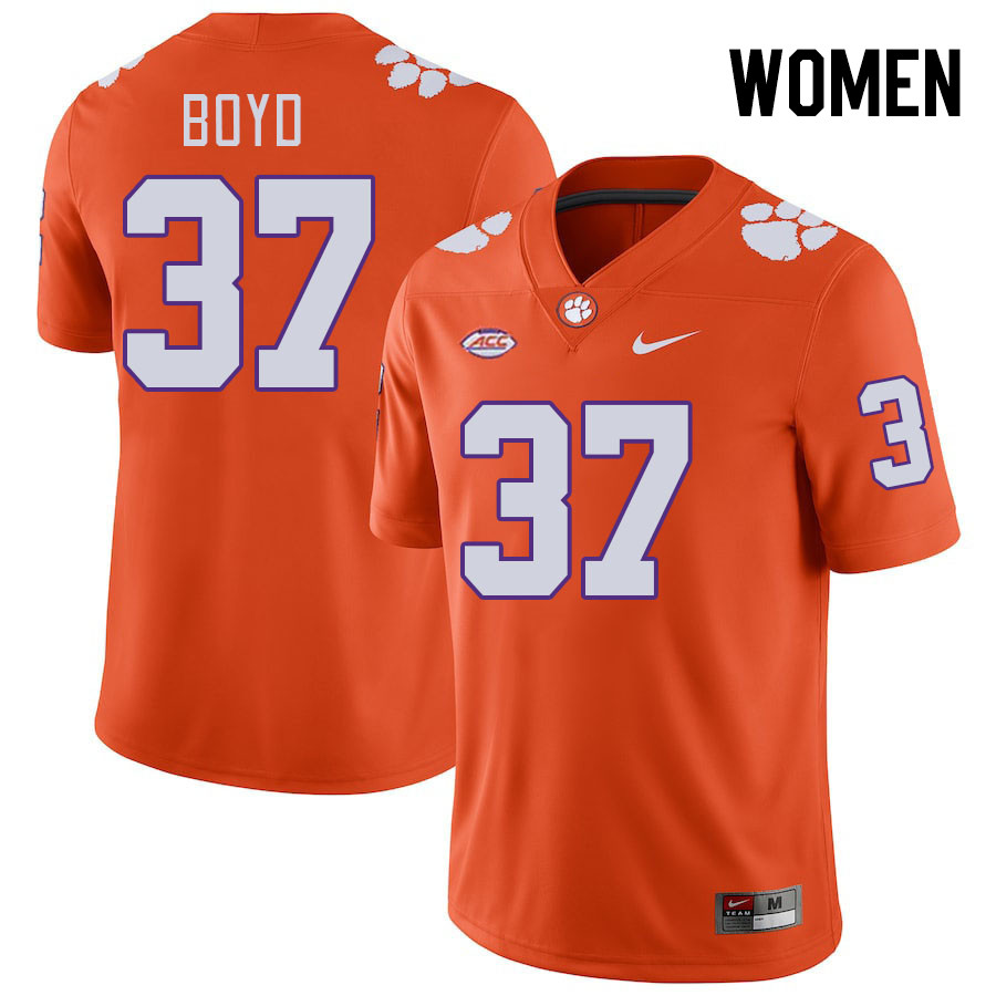 Women #37 Liam Boyd Clemson Tigers College Football Jerseys Stitched-Orange